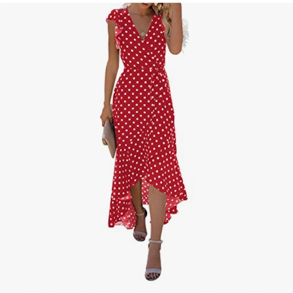 NWOT Red & White Polka Dot Wrap Dress - Picture 6 of 7